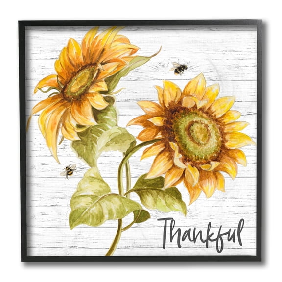 Stupell Industries Thankful Text Country Sunflowers Bumble Bees Black Framed by Patricia Pinto