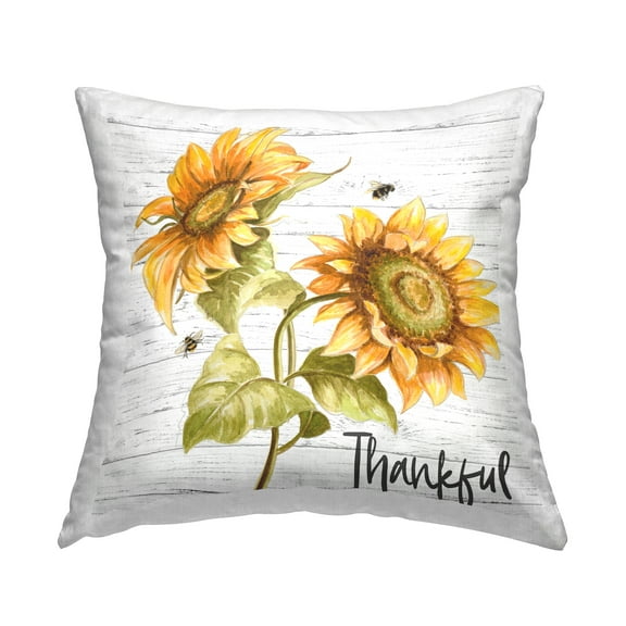 Stupell Industries Thankful Text Country Sunflowers Bumble Bees Glam Yellow,18 x 7 x 18 Decorative Pillows