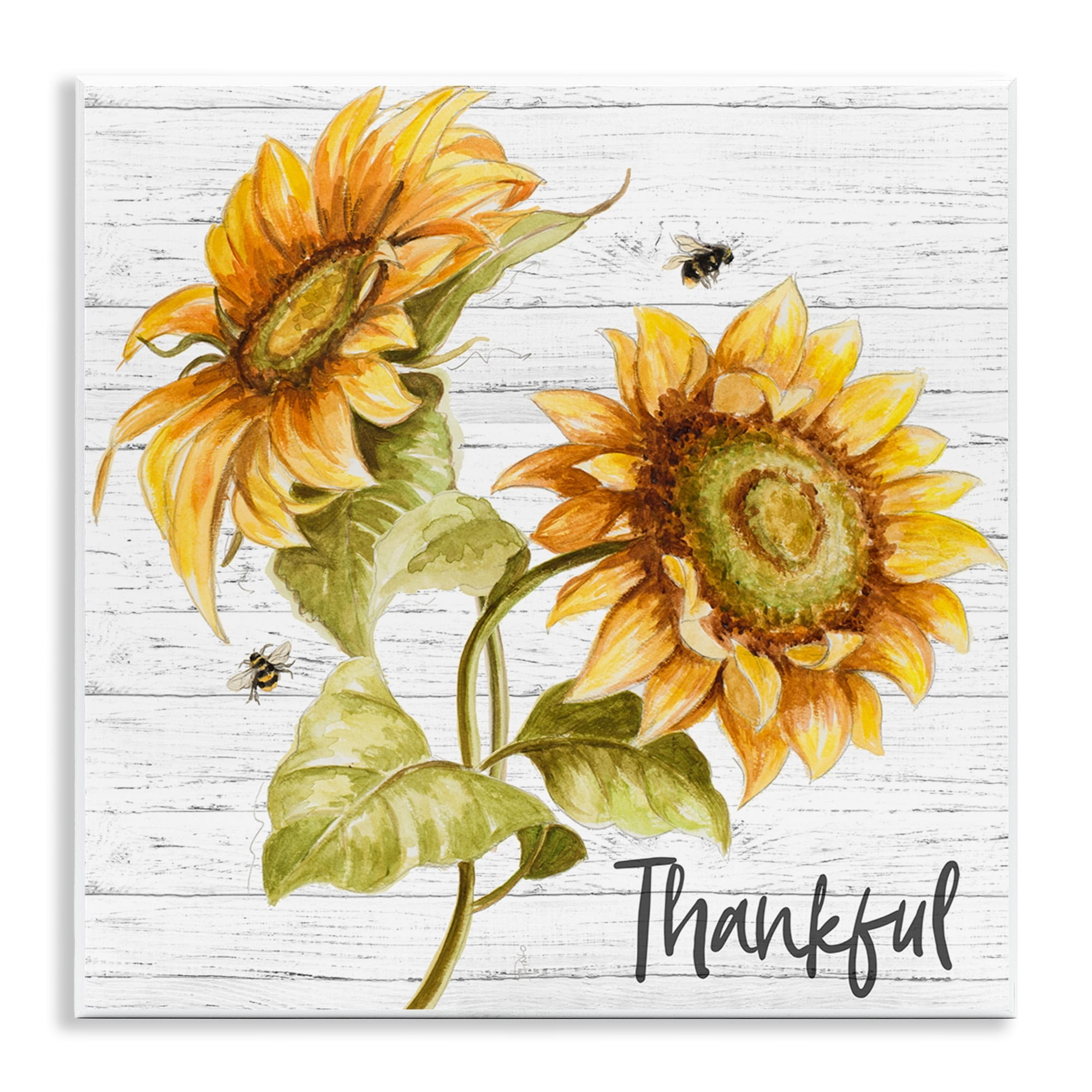 Stupell Industries Thankful Text Country Sunflowers Bumble Bees Wall Plaque by Patricia Pinto