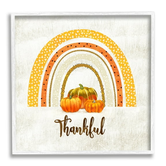 Stupell Industries Thankful Text Orange Autumn Rainbow Abstract Patterns, 12 x 12,Design by Ziwei Li