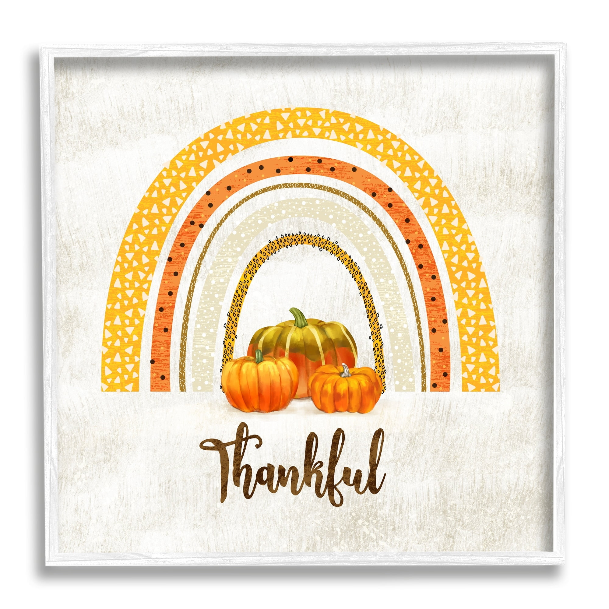 Stupell Industries Thankful Text Orange Autumn Rainbow Abstract Patterns, 24 x 24,Design by Ziwei Li
