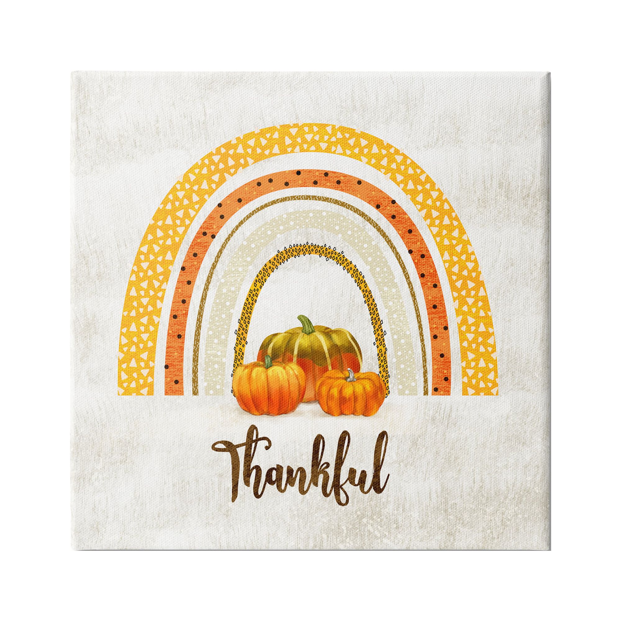 Stupell Industries Thankful Text Orange Autumn Rainbow Abstract Patterns, 36 x 36,Design by Ziwei Li