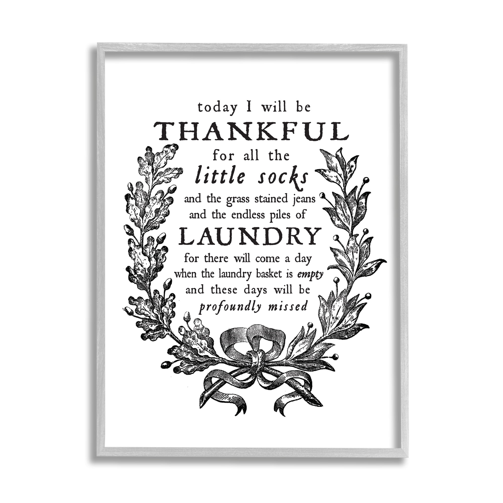 Thankful for Little Socks Family Laundry Sentiments Gray Framed Canvas Print