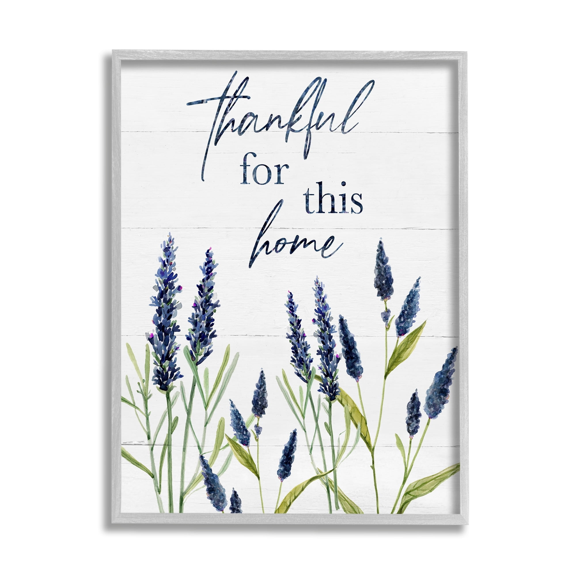 Stupell Industries Thankful for This Home Family Phrase Blue Hyacinth Flowers Graphic Art Gray Framed Art Print Wall Art, 16x20, by Carol Robinson