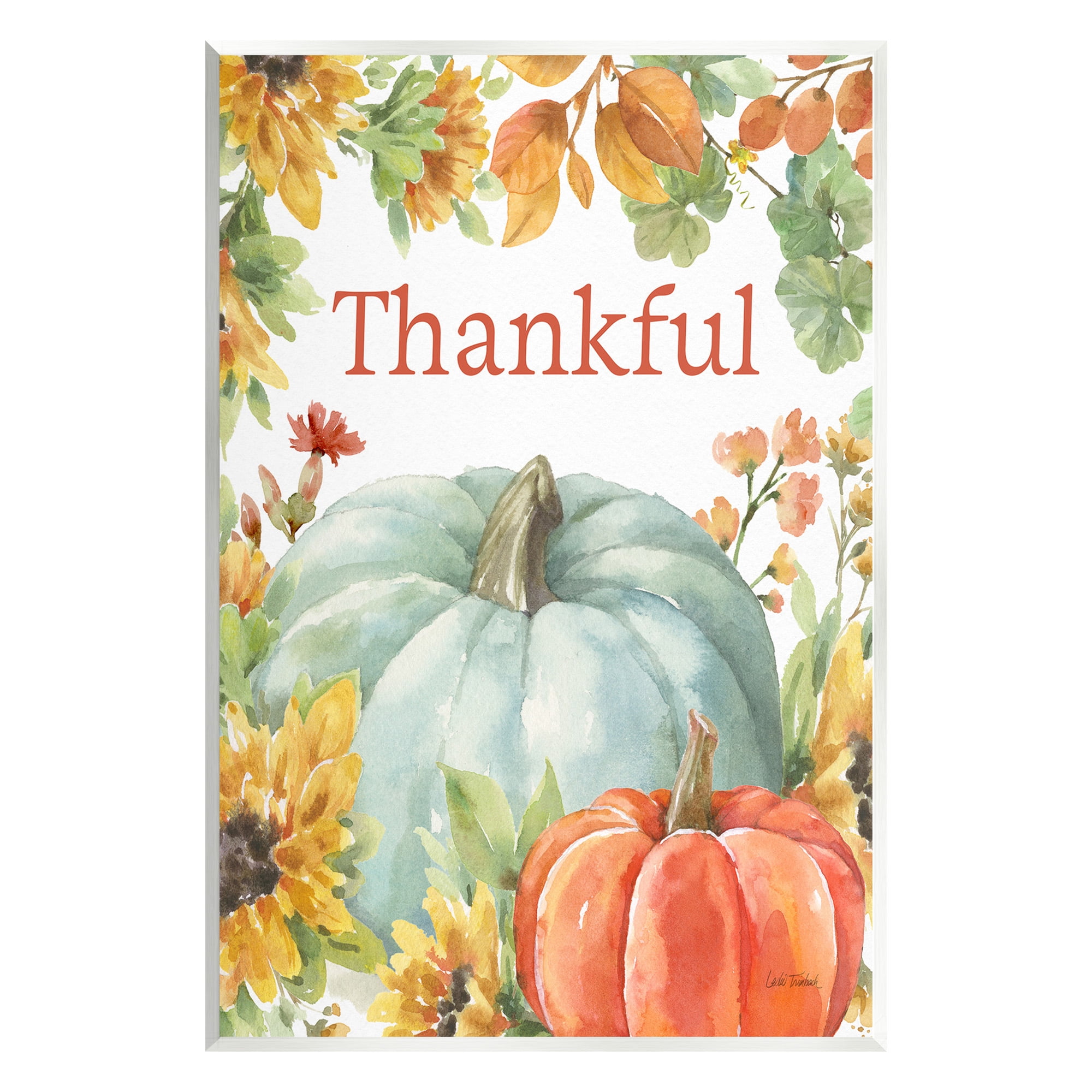 Stupell Industries Thankful with Fall Harvest Holiday Painting Unframed Art Print Wall Art, 13 x 19