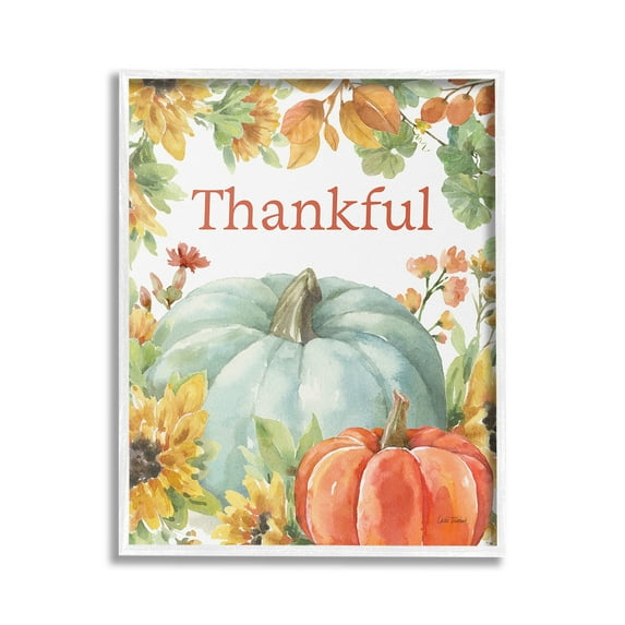 Stupell Industries Thankful with Fall Harvest Holiday Painting White Framed Art Print Wall Art, 24 x 30