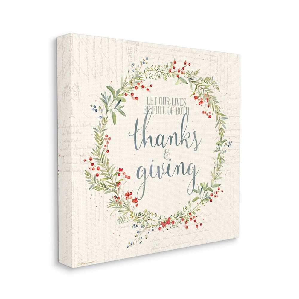 Stupell Industries Thanks And Giving Fall Autumn Seasonal Inspirational Word Design Canvas Wall Art by Stephanie Workman Marrott