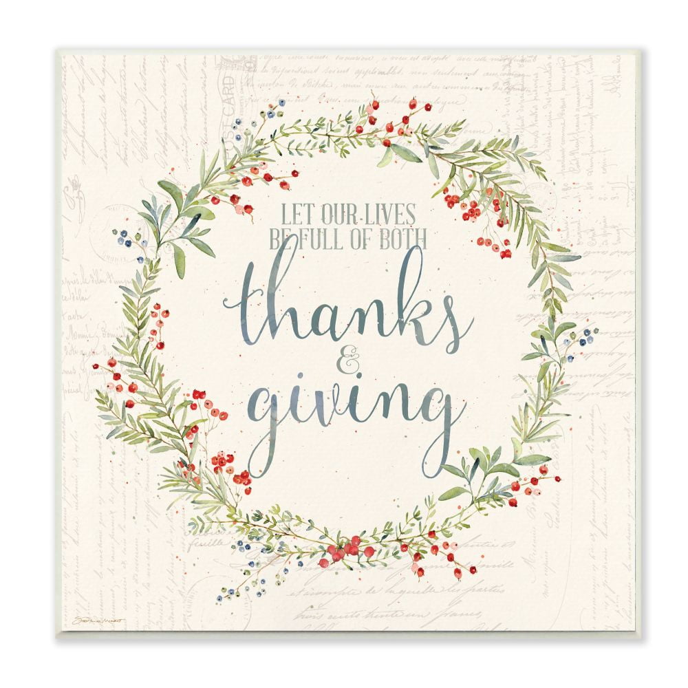 Stupell Industries Thanks And Giving Fall Autumn Seasonal Inspirational Word Design Wall Plaque by Stephanie Workman Marrott