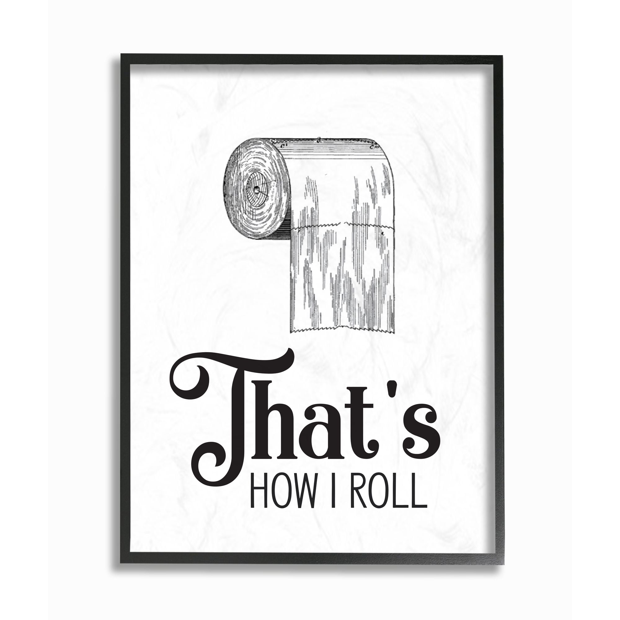 Stupell Industries That's How I Roll Toilet Paper Bathroom Word Design Graphic Art Black Framed Art Print Wall Art, 16x20, by Lettered and Lined