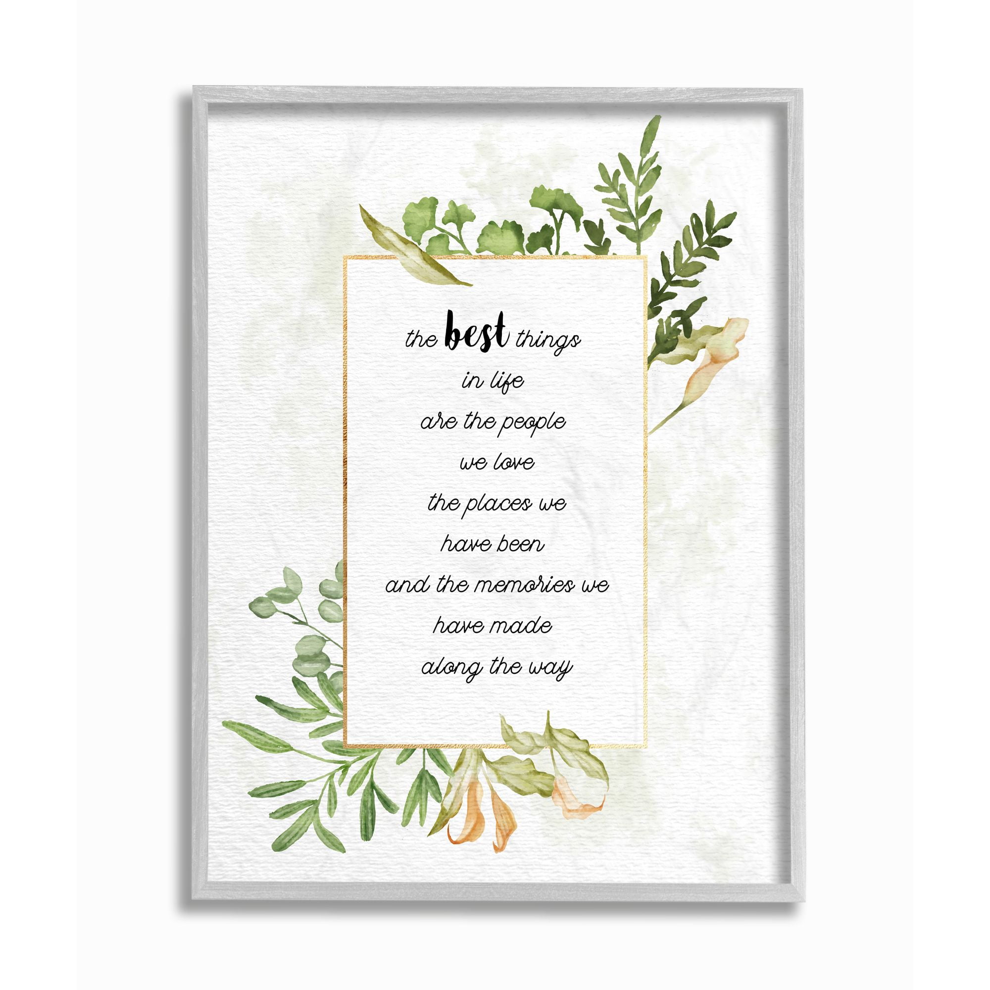 Stupell Industries The Best Things Green Gold Watercolor Inspirational Word Design Framed Wall Art by Ziwei Li