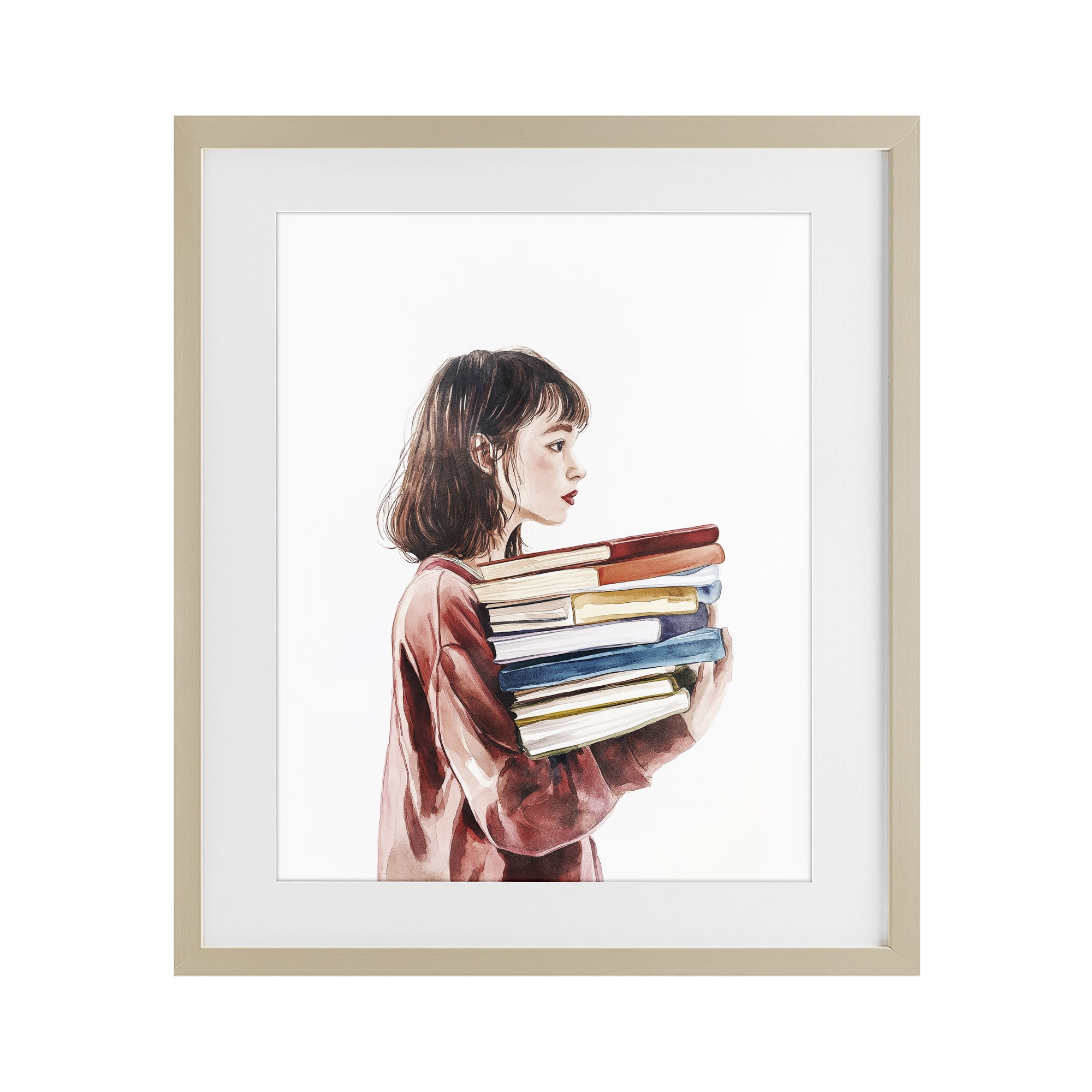 Stupell Industries The Book Bearer Girl Birch Framed Print Under Glass, design by Svetlana Aleynikova