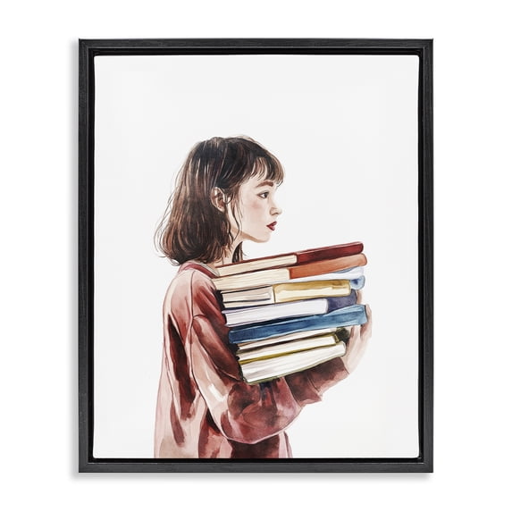 Stupell Industries The Book Bearer Girl Black Framed Floater Canvas Wall Art, design by Svetlana Aleynikova