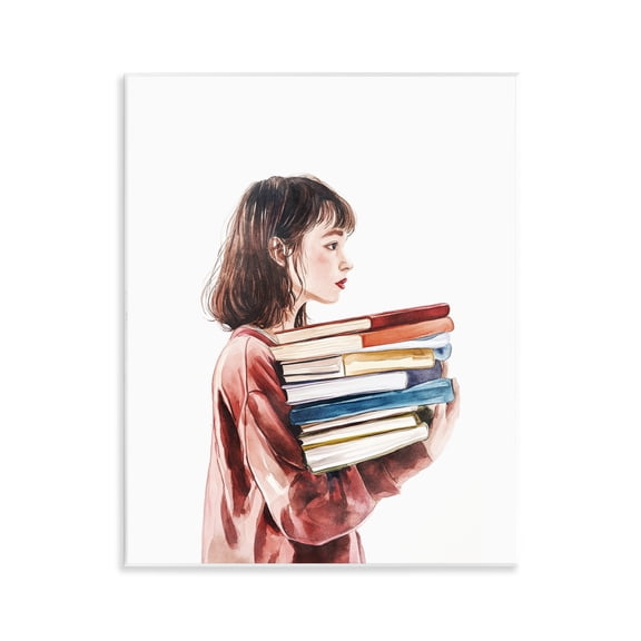 Stupell Industries The Book Bearer Girl Wall Plaque Art, design by Svetlana Aleynikova
