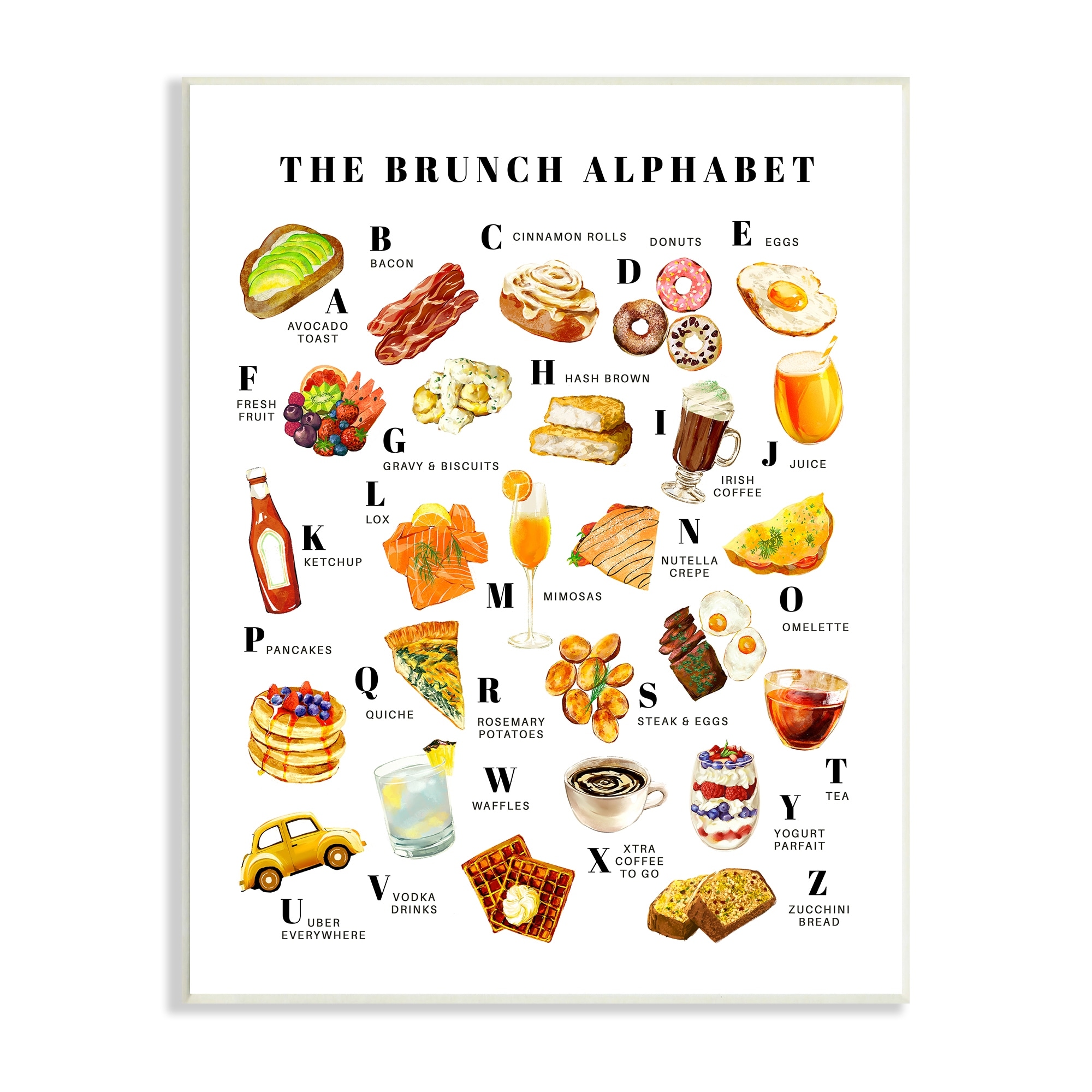 Stupell Industries The Brunch Alphabet Food Treats ABC Illustrations,13 x 19, Design by Ziwei Li