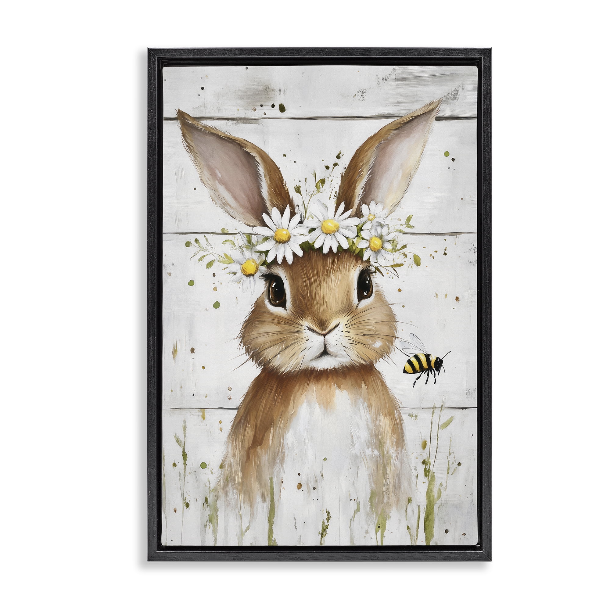 Stupell Industries The Bunny & The Bee Black Framed Floater Canvas Wall Art, design by Tina LeCour