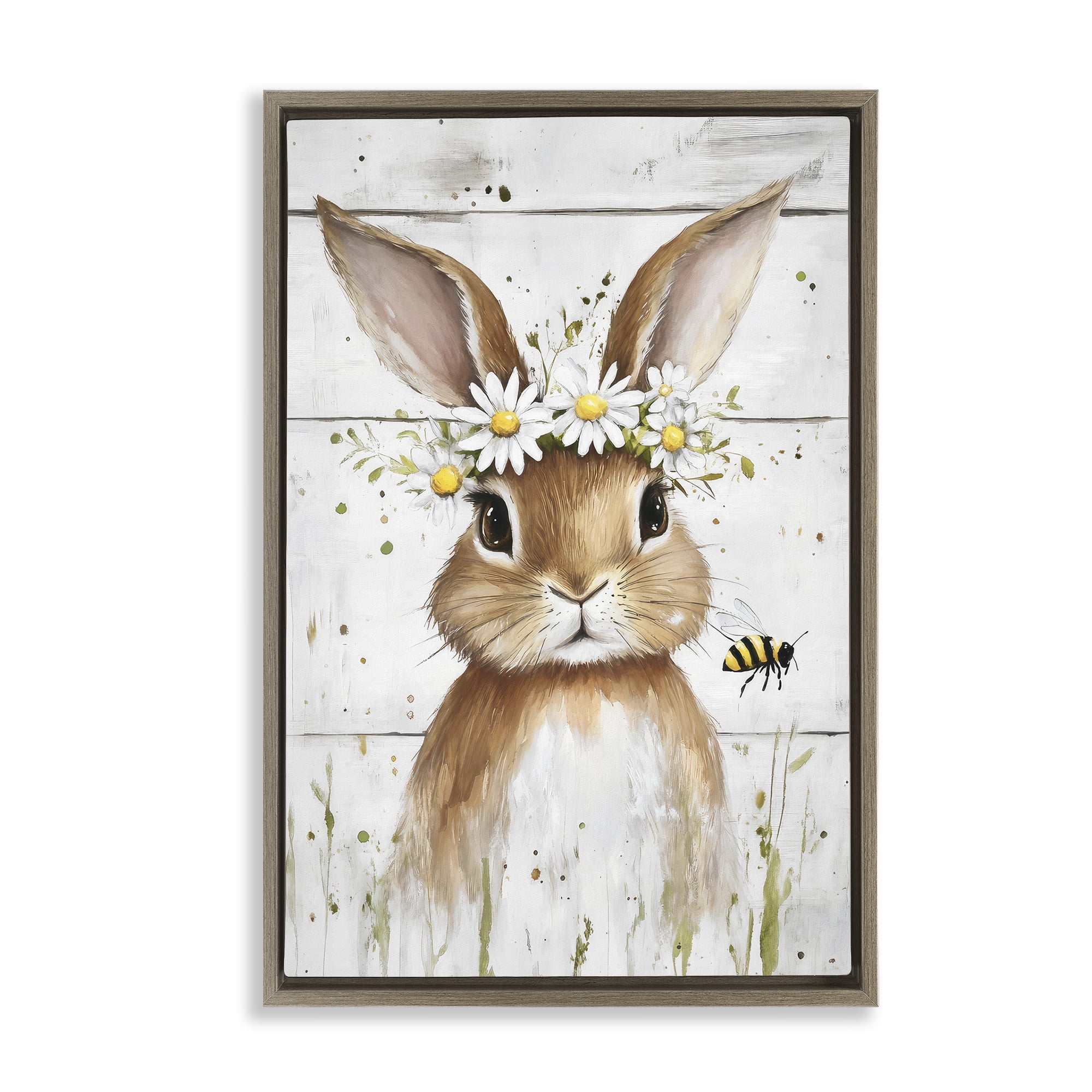 Stupell Industries The Bunny & The Bee Brown Framed Floater Canvas Wall Art, design by Tina LeCour