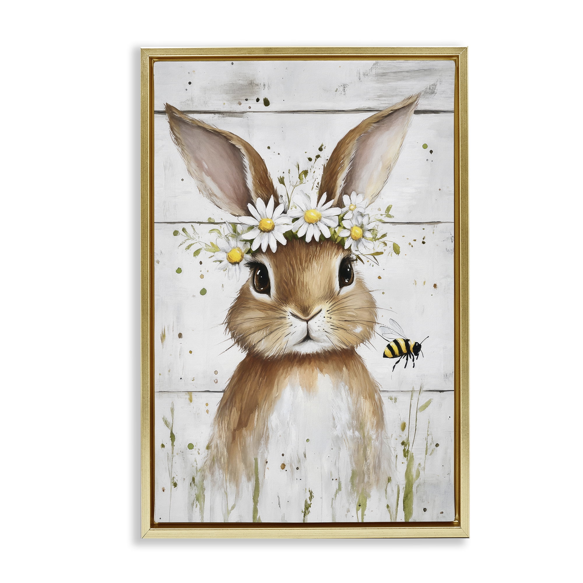 Stupell Industries The Bunny & The Bee Gold Framed Floater Canvas Wall Art, design by Tina LeCour