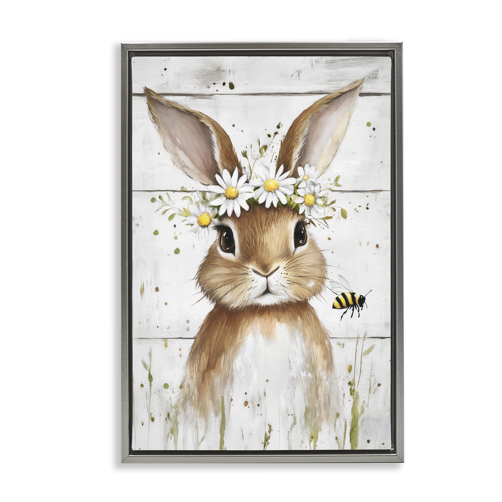 Stupell Industries The Bunny & The Bee Gray Framed Floater Canvas Wall Art, design by Tina LeCour