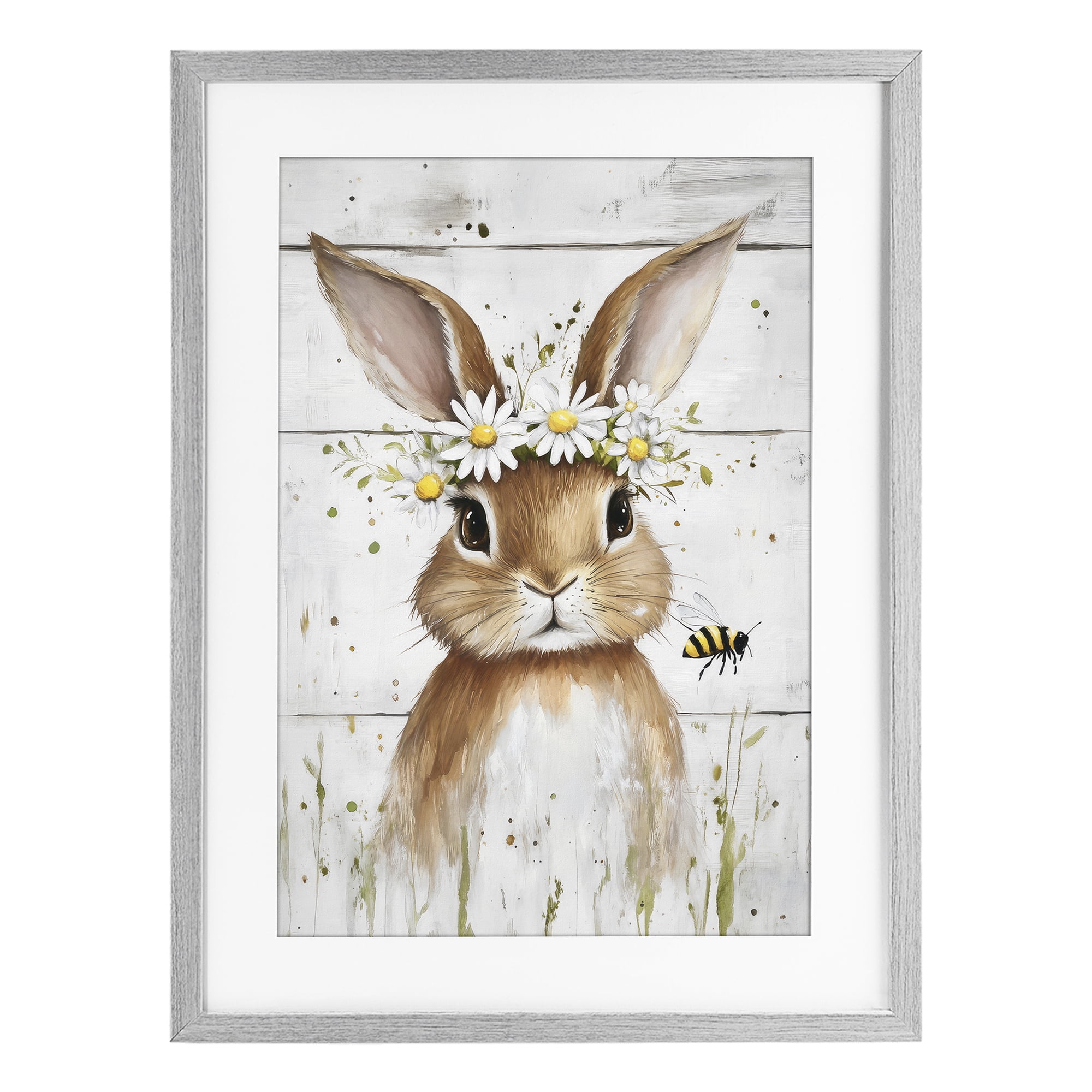 Stupell Industries The Bunny & The Bee Gray Framed Print Under Glass, design by Tina LeCour
