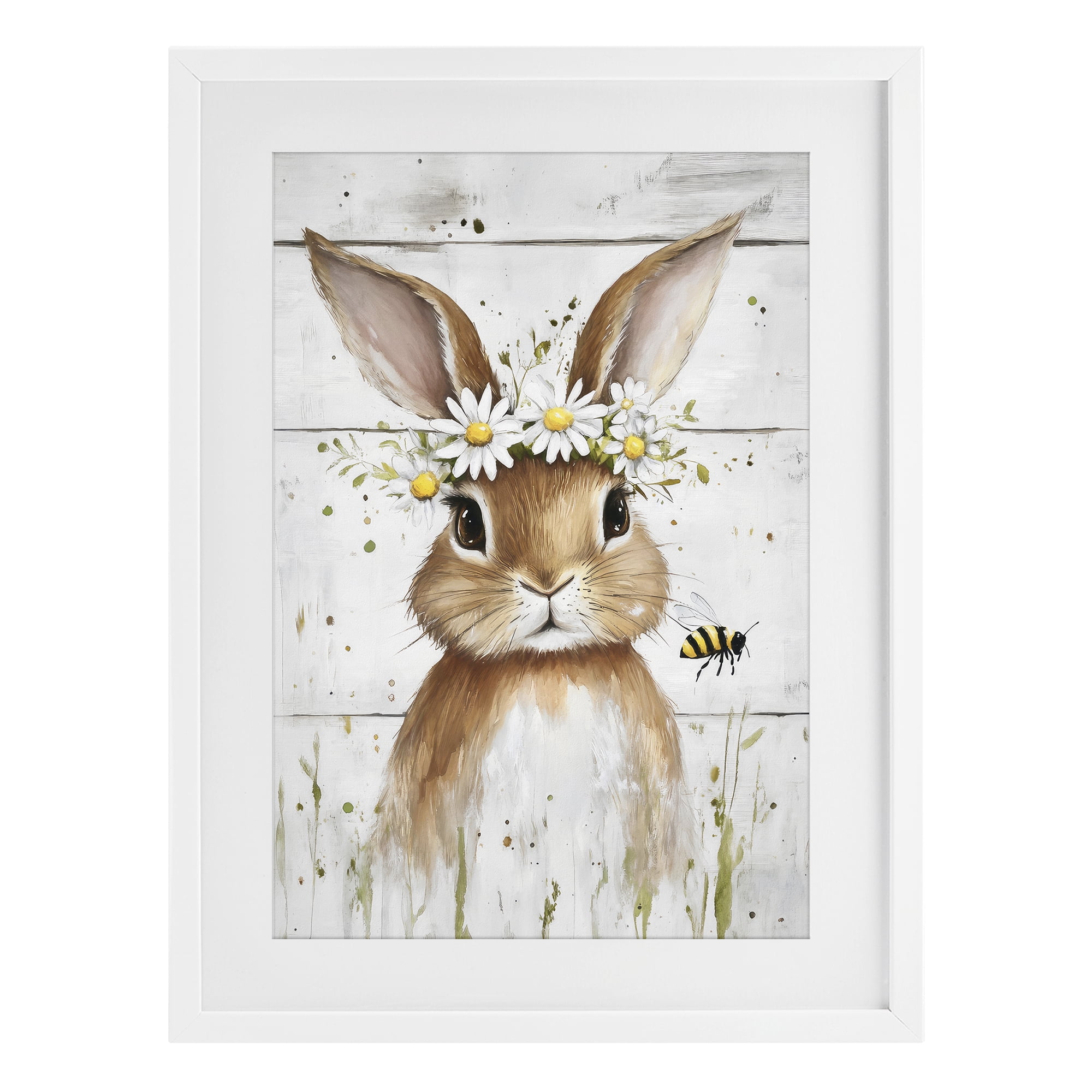 Stupell Industries The Bunny & The Bee White Framed Print Under Glass, design by Tina LeCour