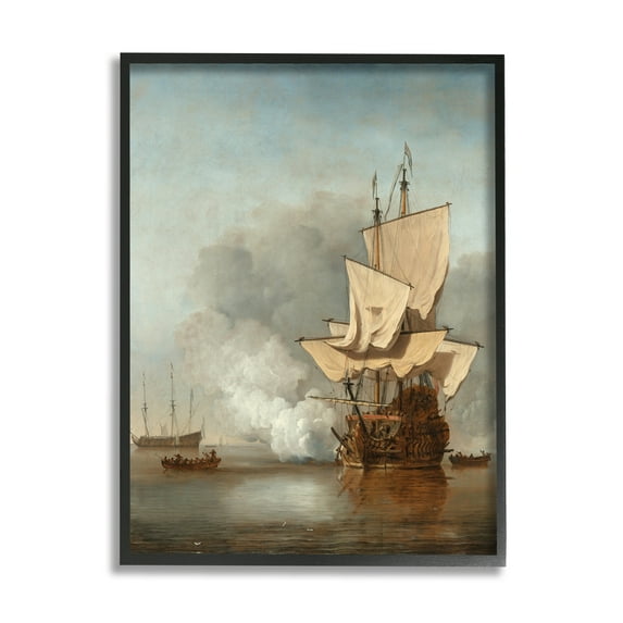 Stupell Industries The Canon Willem van de Velde Classic Painting Painting Black Framed Art Print Wall Art, Design by one1000paintings