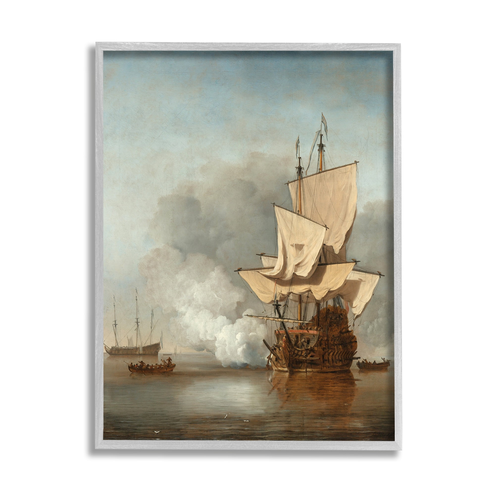 Stupell Industries The Canon Willem van de Velde Classic Painting Painting Gray Framed Art Print Wall Art, Design by one1000paintings