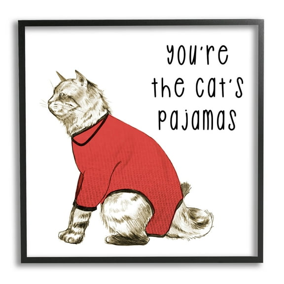 Stupell Industries The Cat's Pajamas Funny Pet Graphic Art Black Framed Art Print Wall Art, Design by Lil' Rue