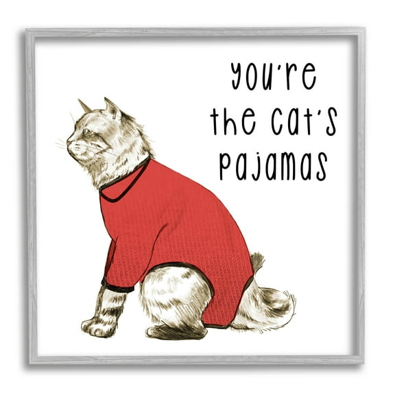 Stupell Industries The Cat's Pajamas Funny Pet Graphic Art Gray Framed Art Print Wall Art, Design by Lil' Rue