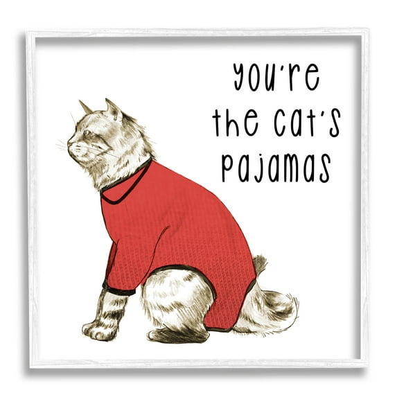 Stupell Industries The Cat's Pajamas Funny Pet Graphic Art White Framed Art Print Wall Art, Design by Lil' Rue