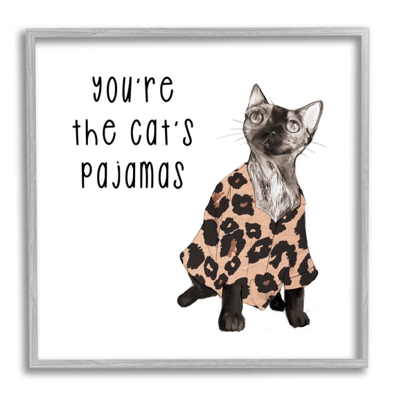 Stupell Industries The Cat's Pajamas Humor Graphic Art Gray Framed Art Print Wall Art, Design by Lil' Rue