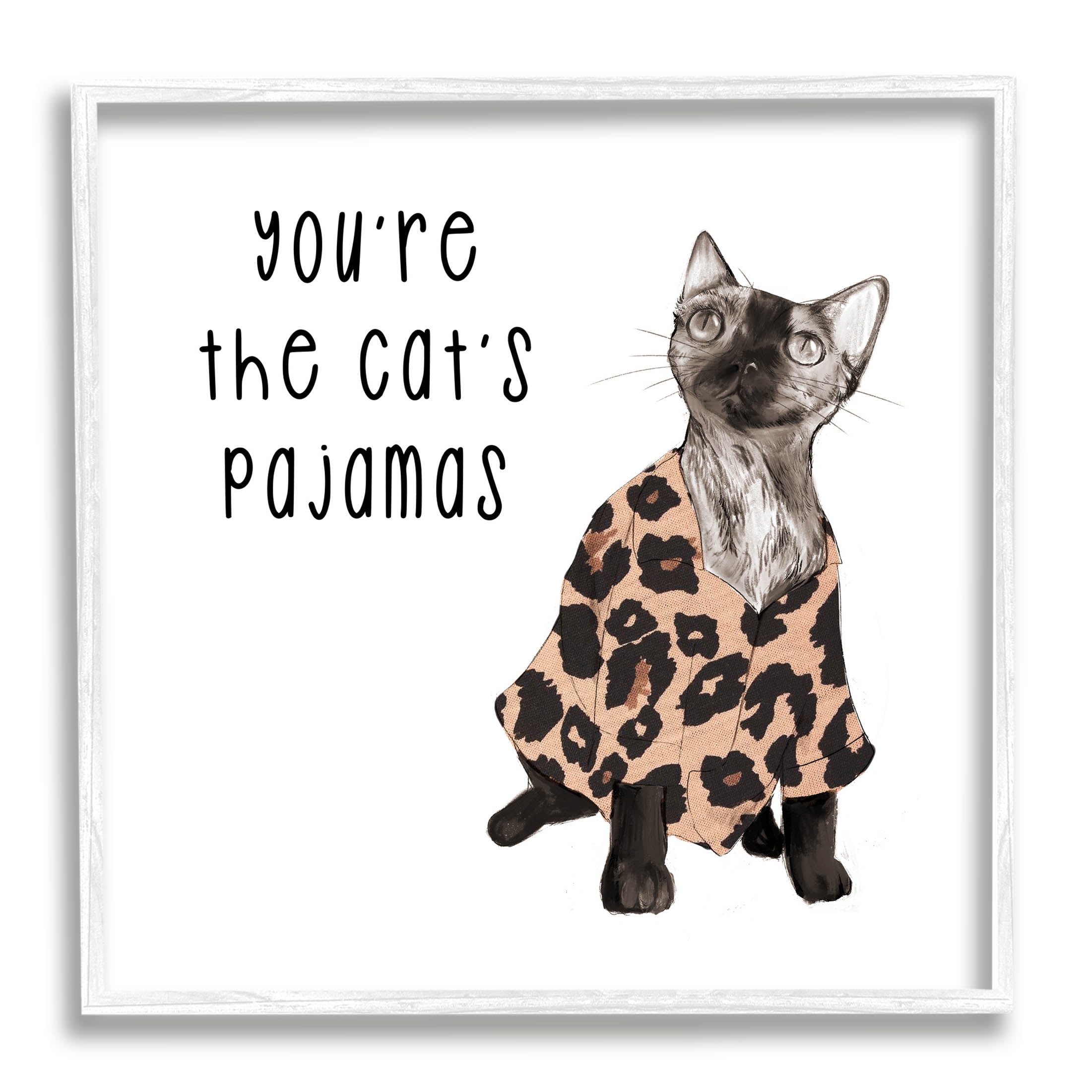 Stupell Industries The Cat's Pajamas Humor Graphic Art White Framed Art Print Wall Art, Design by Lil' Rue