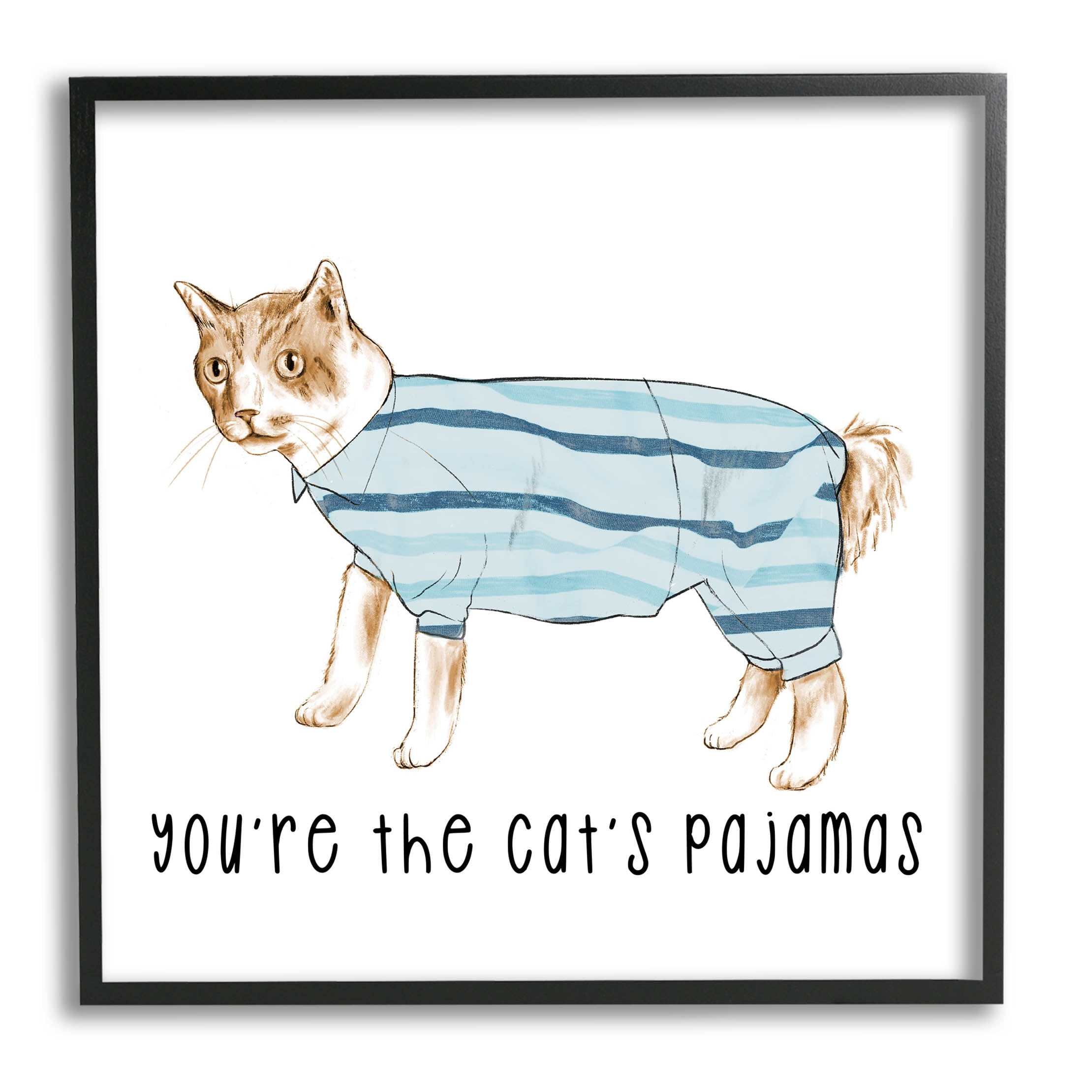 Stupell Industries The Cat's Pajamas Phrase Graphic Art Black Framed Art Print Wall Art, Design by Lil' Rue