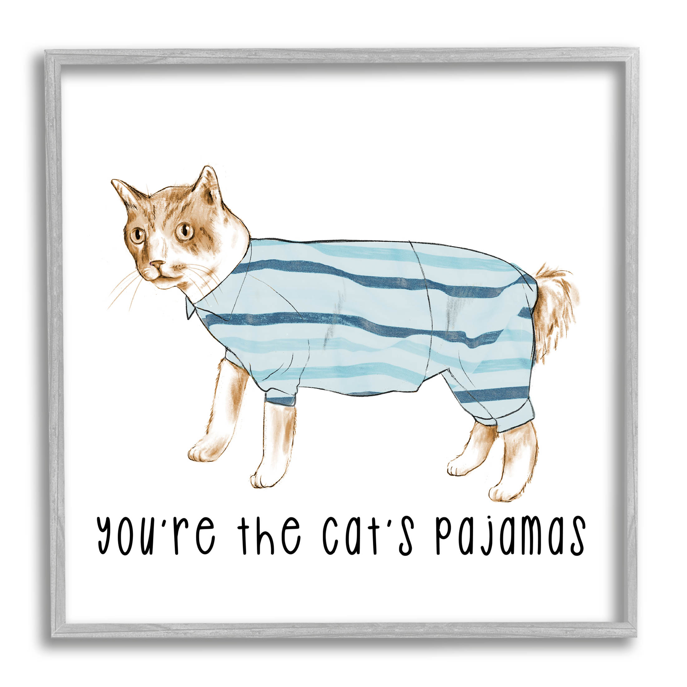 Stupell Industries The Cat's Pajamas Phrase Graphic Art Gray Framed Art Print Wall Art, Design by Lil' Rue