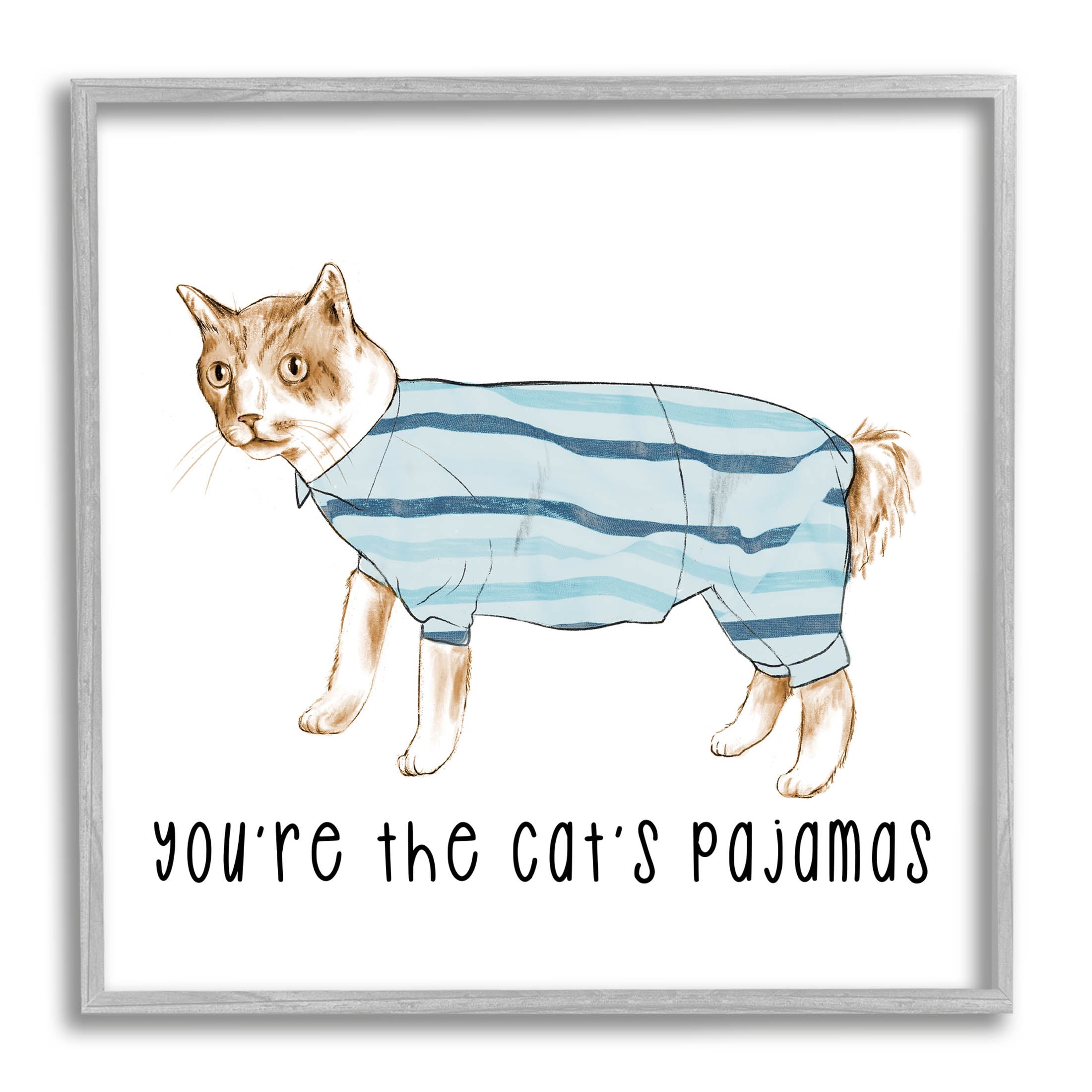Stupell Industries The Cat's Pajamas Phrase Graphic Art Gray Framed Art Print Wall Art, Design by Lil' Rue