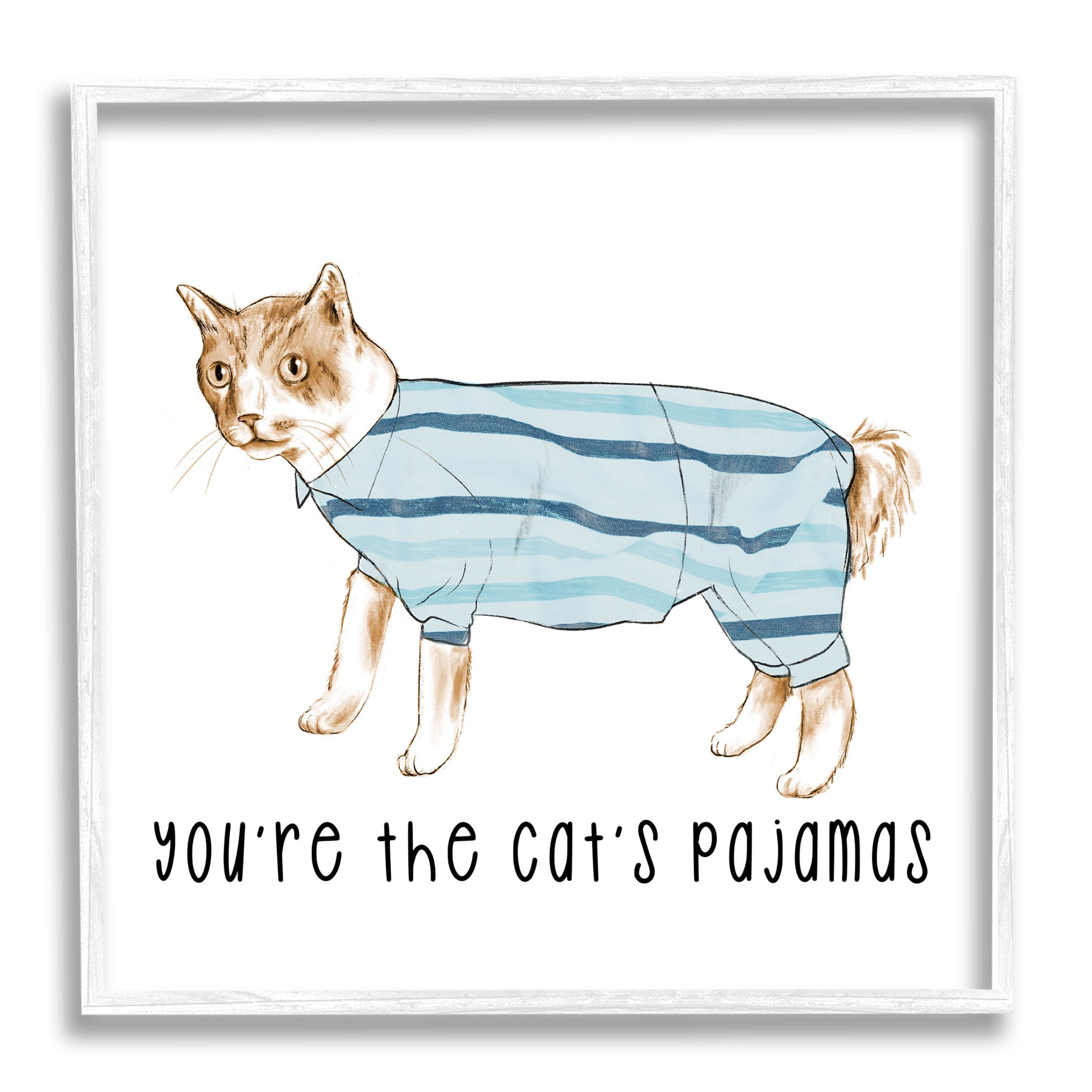 Stupell Industries The Cat's Pajamas Phrase Graphic Art White Framed Art Print Wall Art, Design by Lil' Rue