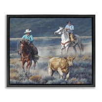 Stupell Industries The Chase Cowboys Landscape Painting Black Floater Framed Canvas Art Print Wall Art, 21 x 17