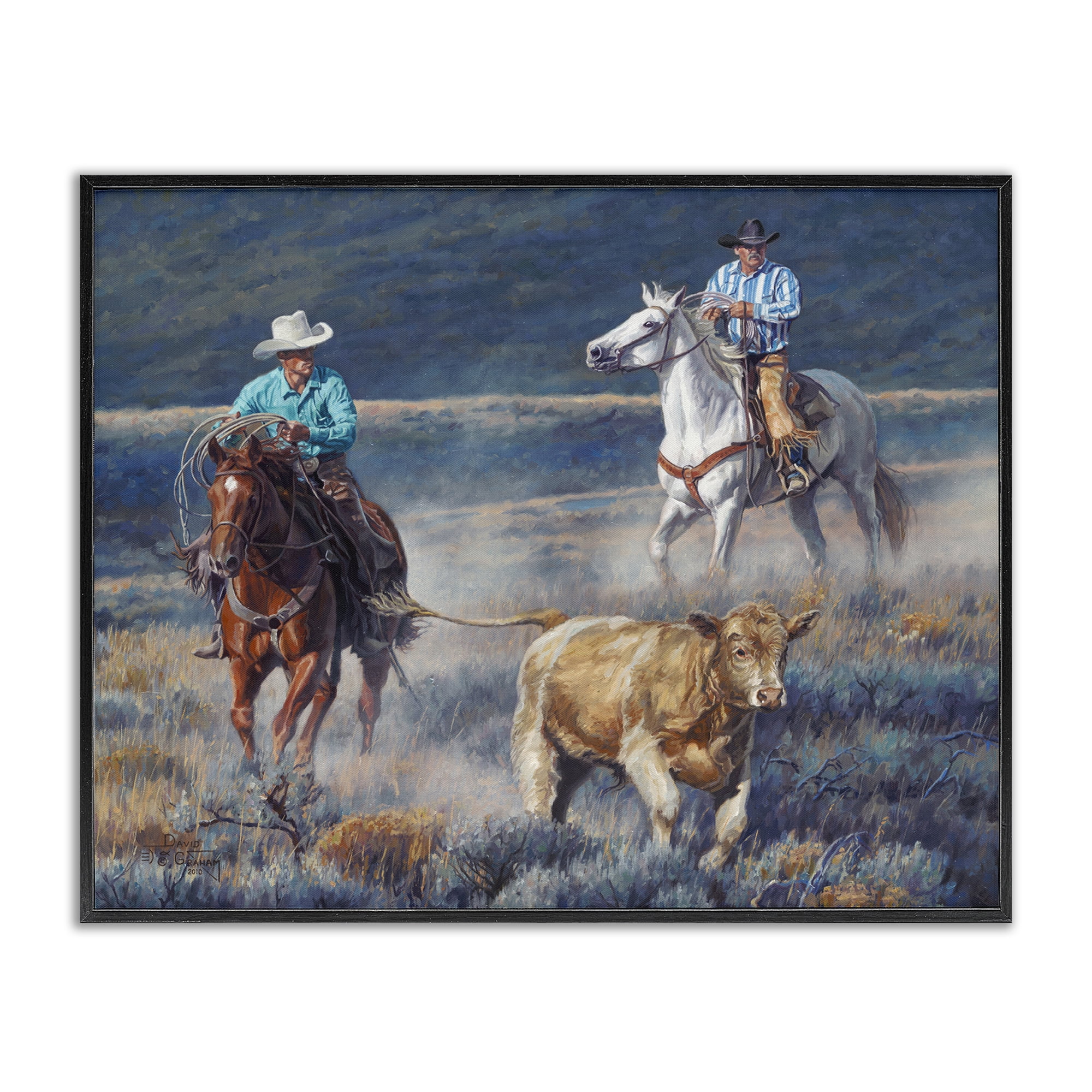 Stupell Industries The Chase Cowboys Landscape Painting Black Framed Art Print Wall Art, 20 x 16
