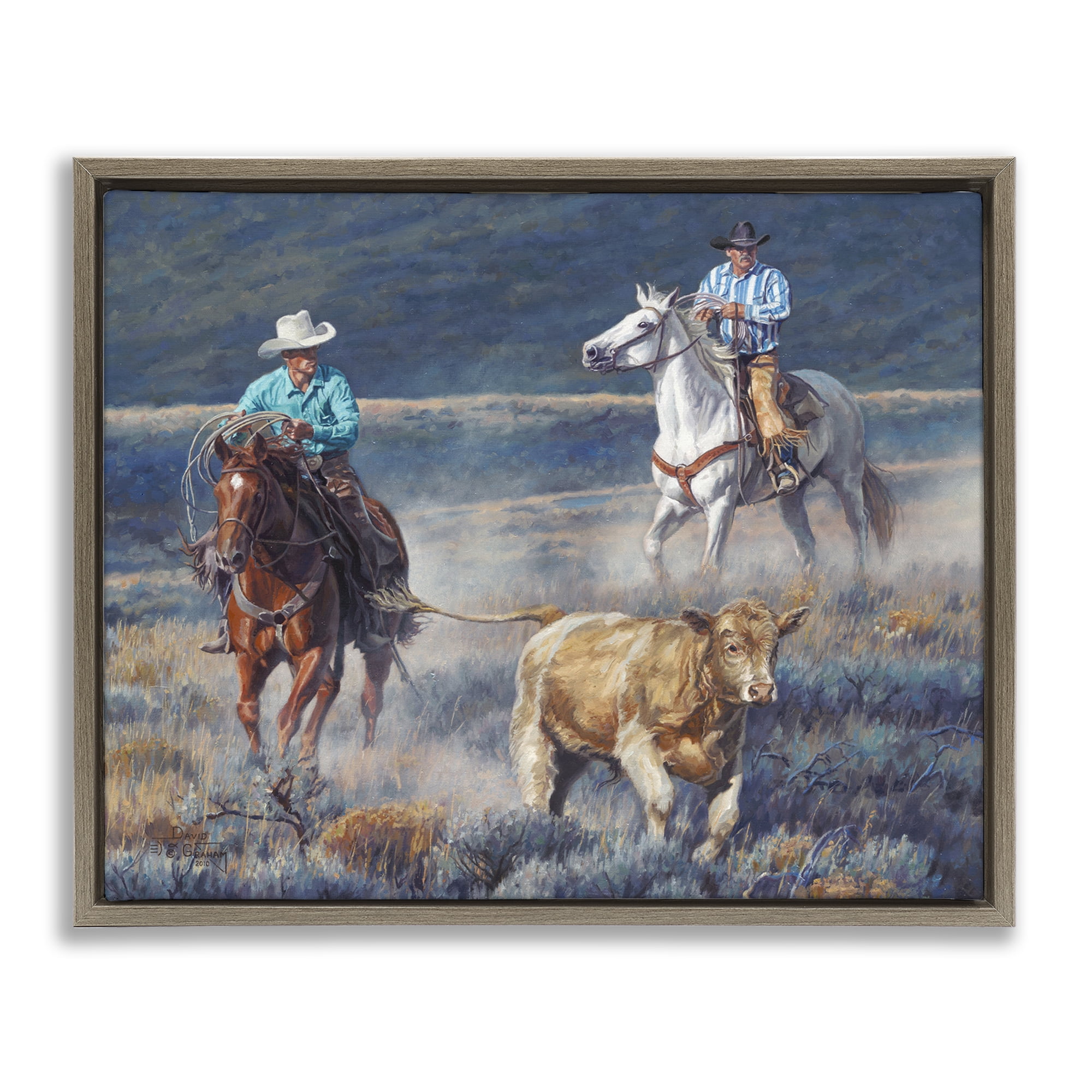Stupell Industries The Chase Cowboys Landscape Painting Brown Floater Framed Canvas Art Print Wall Art, 31 x 25