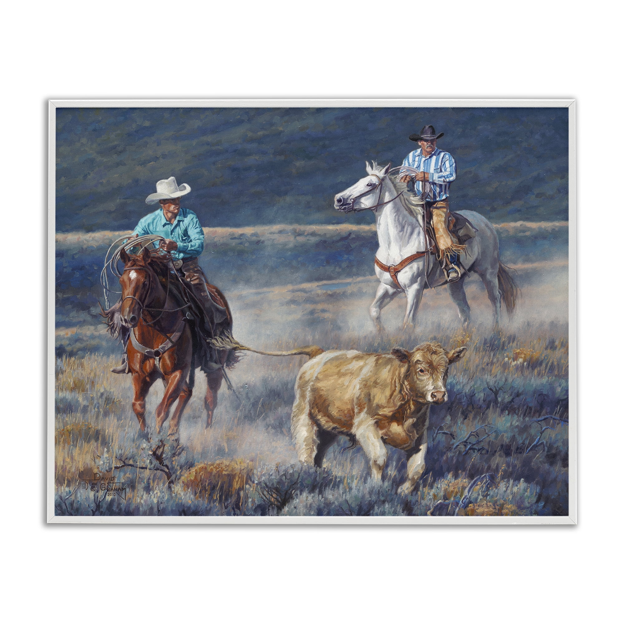 Stupell Industries The Chase Cowboys Landscape Painting White Framed Art Print Wall Art, 30 x 24