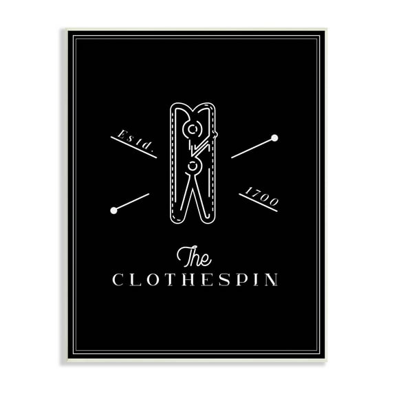 Stupell Industries The Clothespin Minimal Black White Laundry Room Phrase, 13 x 19, Designed by Andrea Jasid Grassi