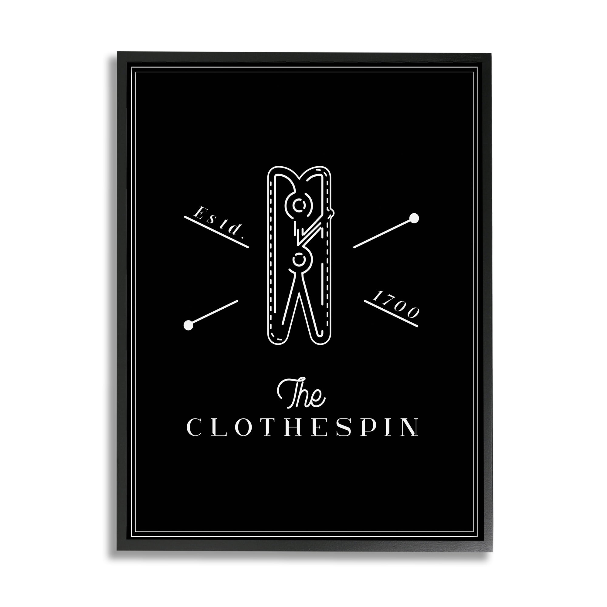Stupell Industries The Clothespin Minimal Black White Laundry Room Phrase, 16 x 20, Designed by Andrea Jasid Grassi