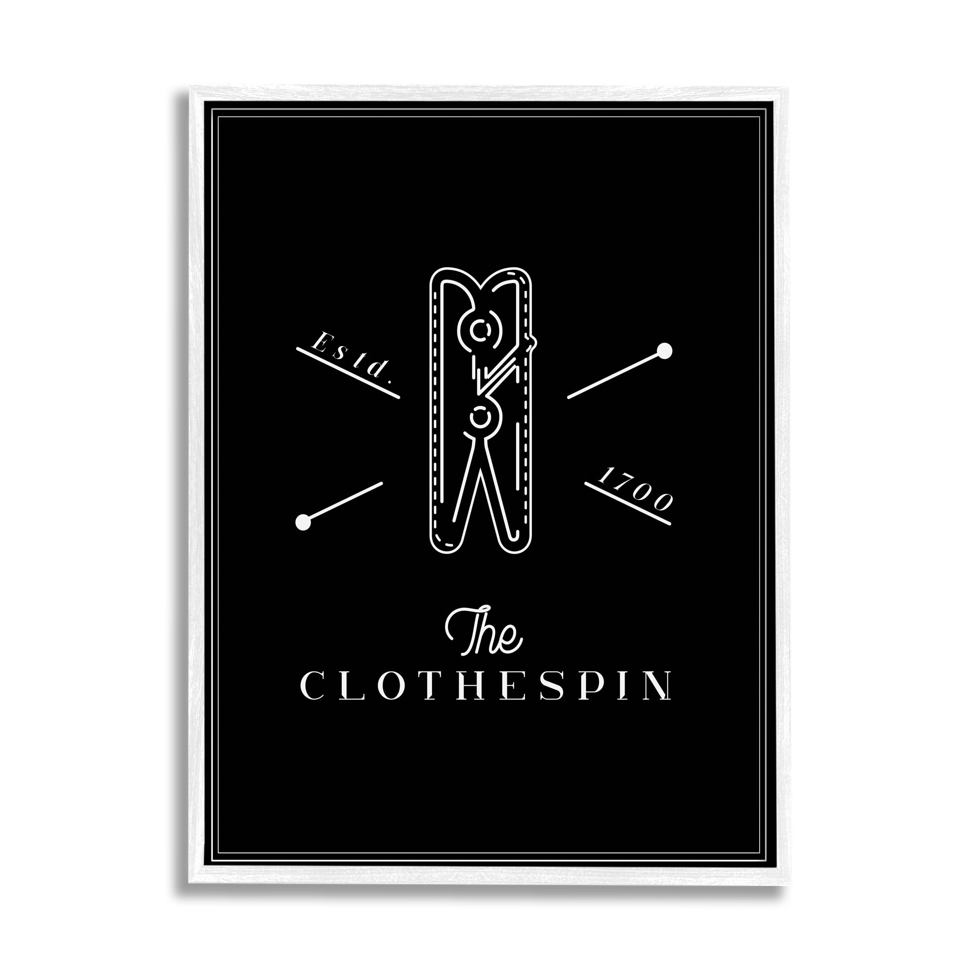 Stupell Industries The Clothespin Minimal Black White Laundry Room Phrase, 24 x 30, Designed by Andrea Jasid Grassi
