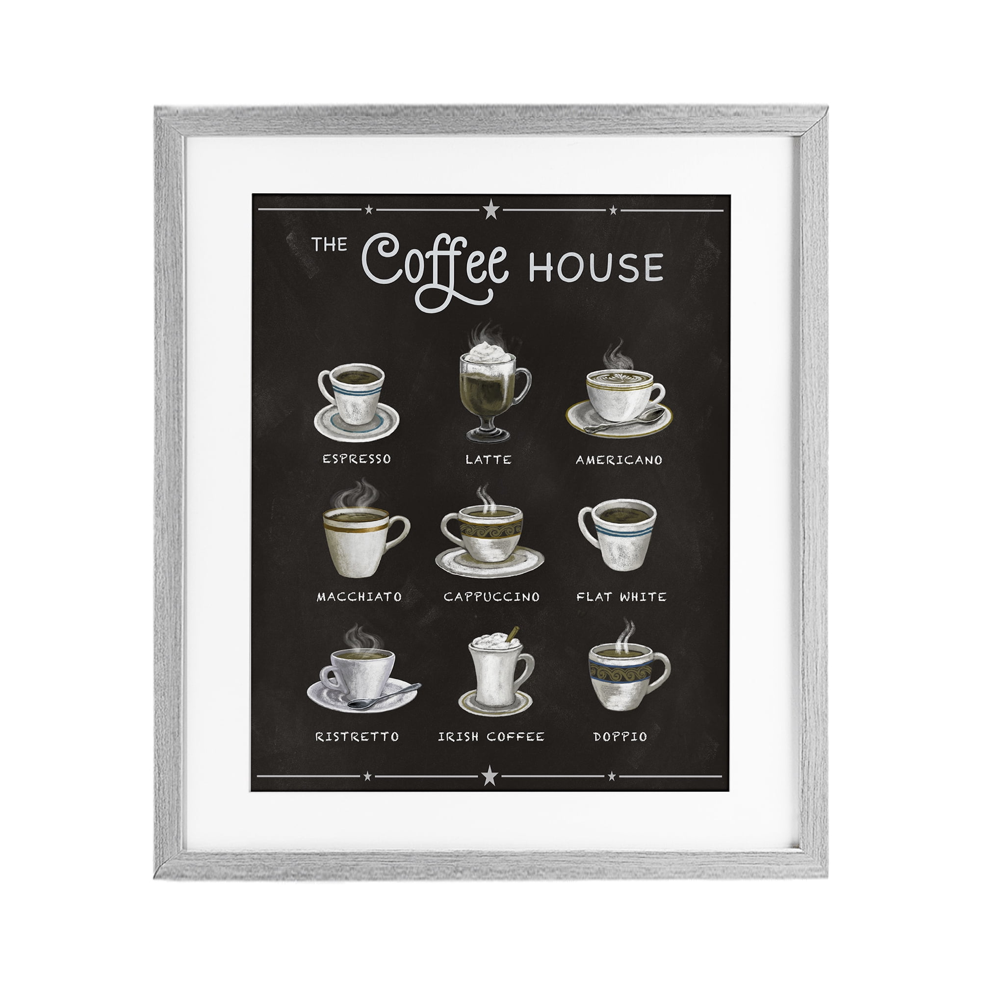 Stupell Industries The Coffee House Menu Gray Framed Print Under Glass, design by Conrad Knutsen