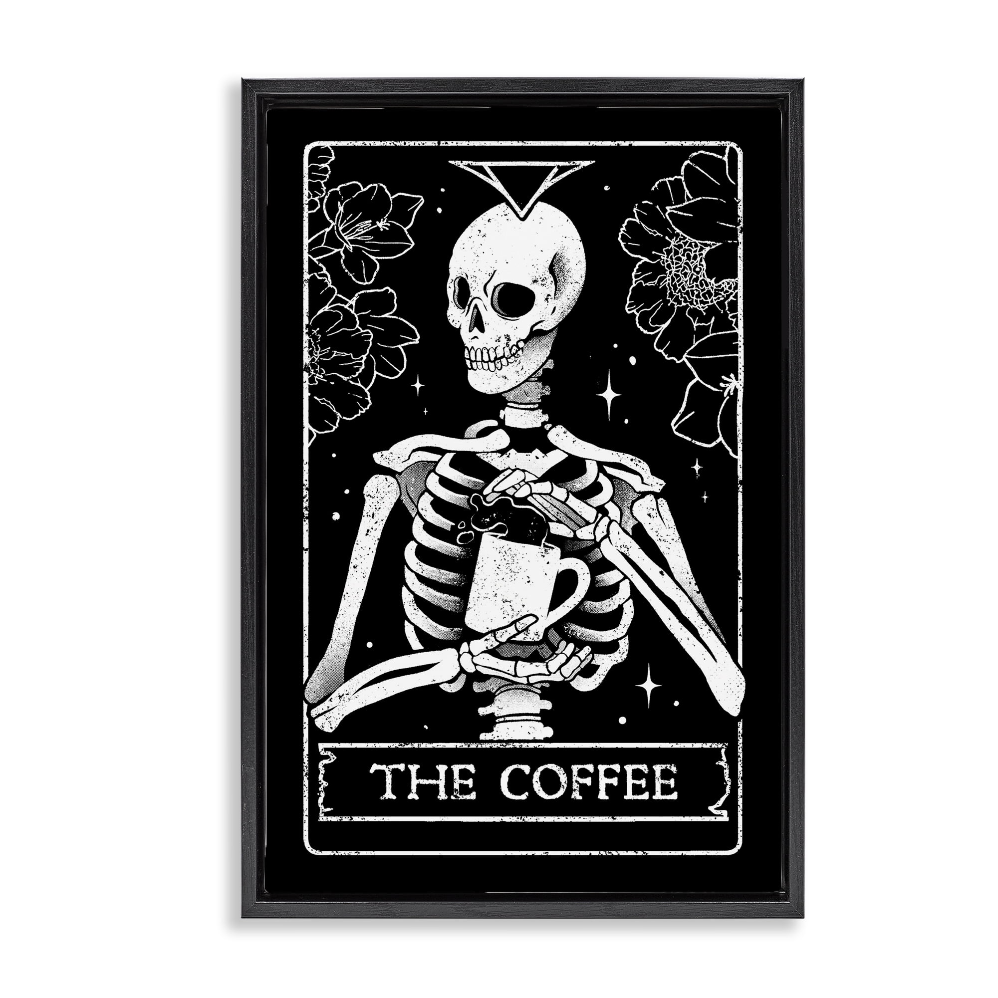 Stupell Industries The Coffee Skeleton Tarot Black Framed Floater Canvas Wall Art, design by EduEly Designs