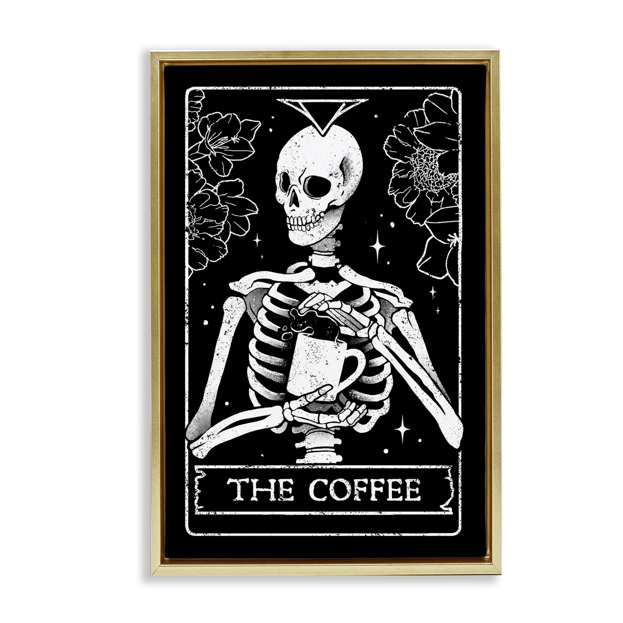 Stupell Industries The Coffee Skeleton Tarot Gold Framed Floater Canvas Wall Art, design by EduEly Designs