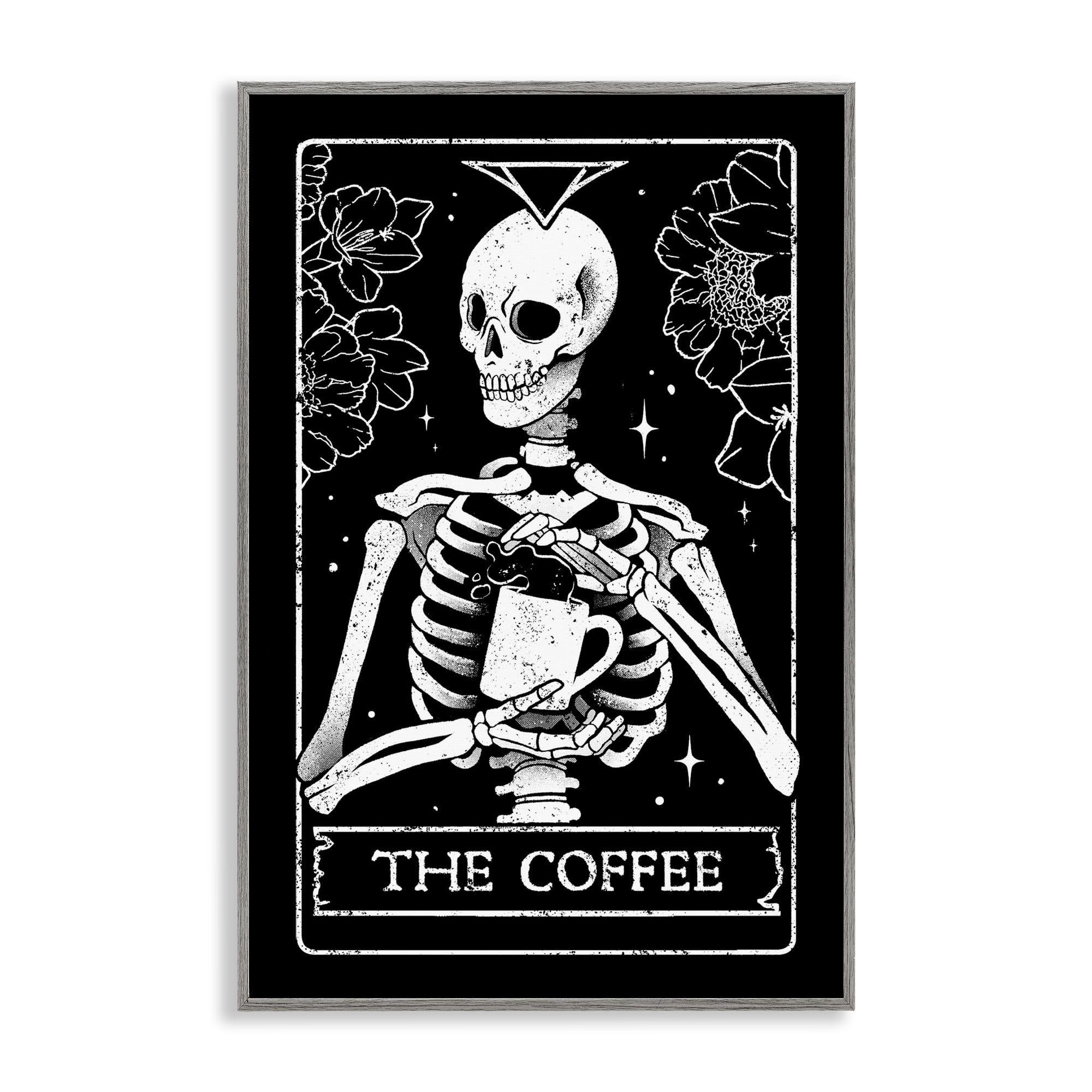 Stupell Industries The Coffee Skeleton Tarot Gray Framed Giclee Art, design by EduEly Designs