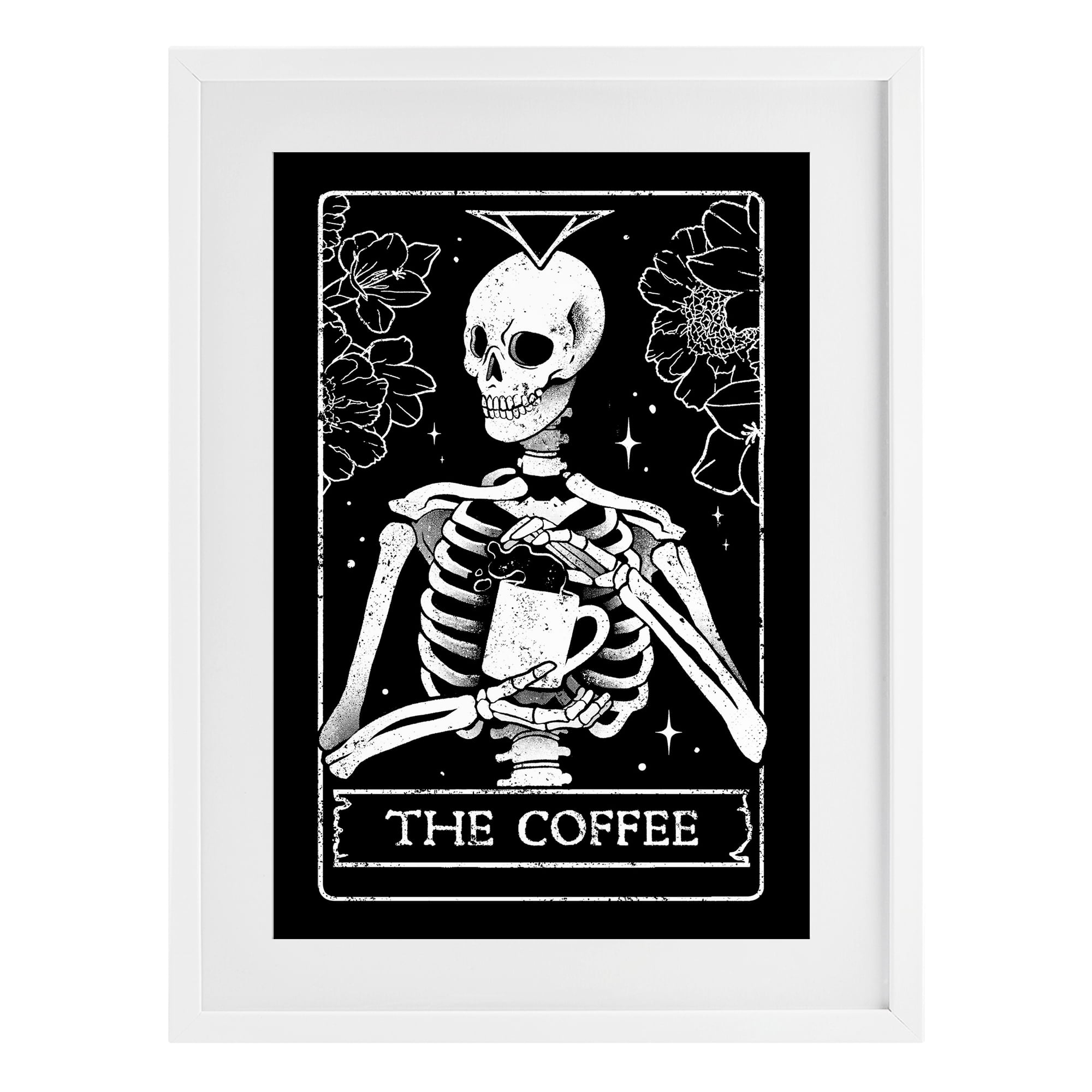 Stupell Industries The Coffee Skeleton Tarot White Framed Print Under Glass, design by EduEly Designs