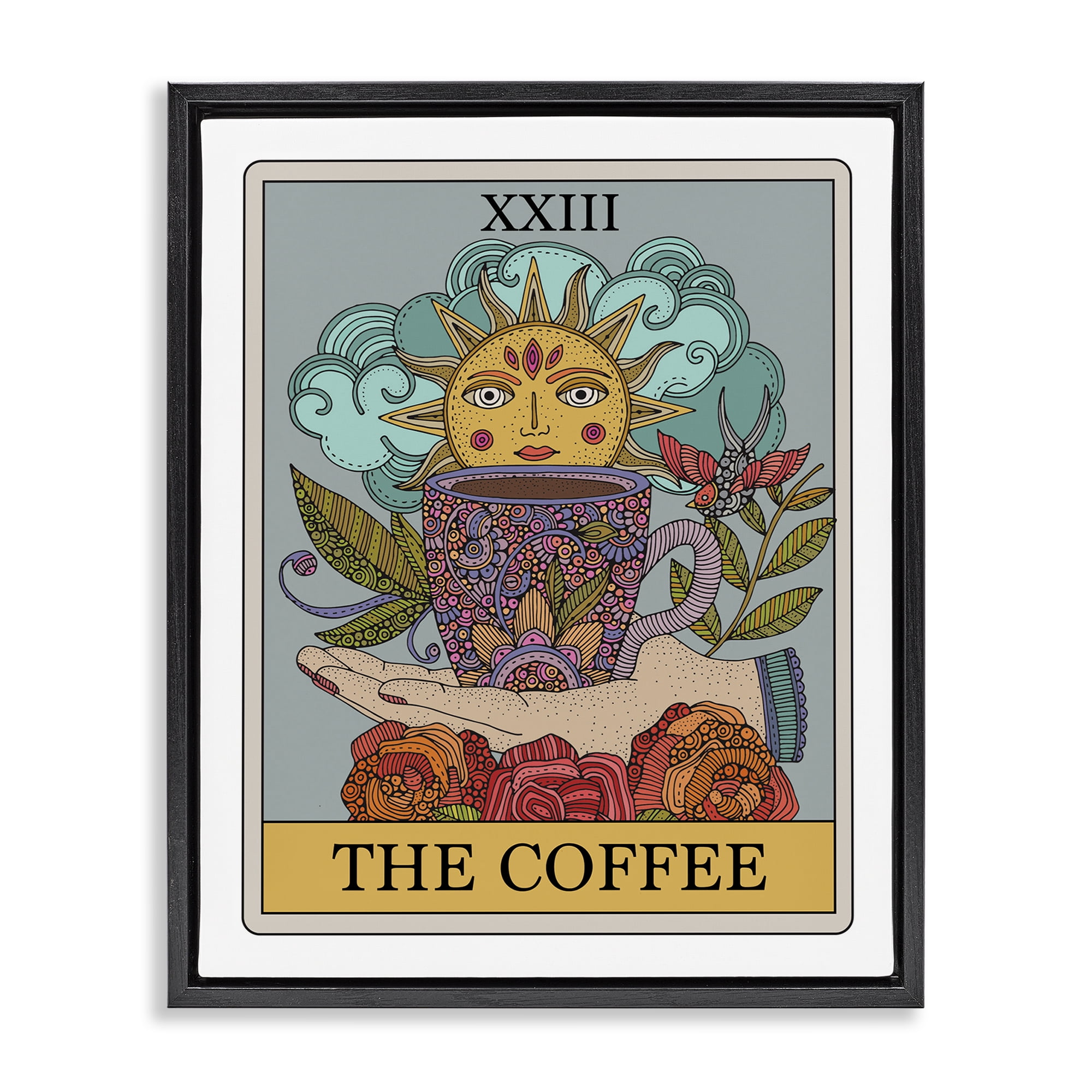 Stupell Industries The Coffee Tarot Food & Beverage Painting Black Floater Framed Art Print Wall Art, 25 x 31