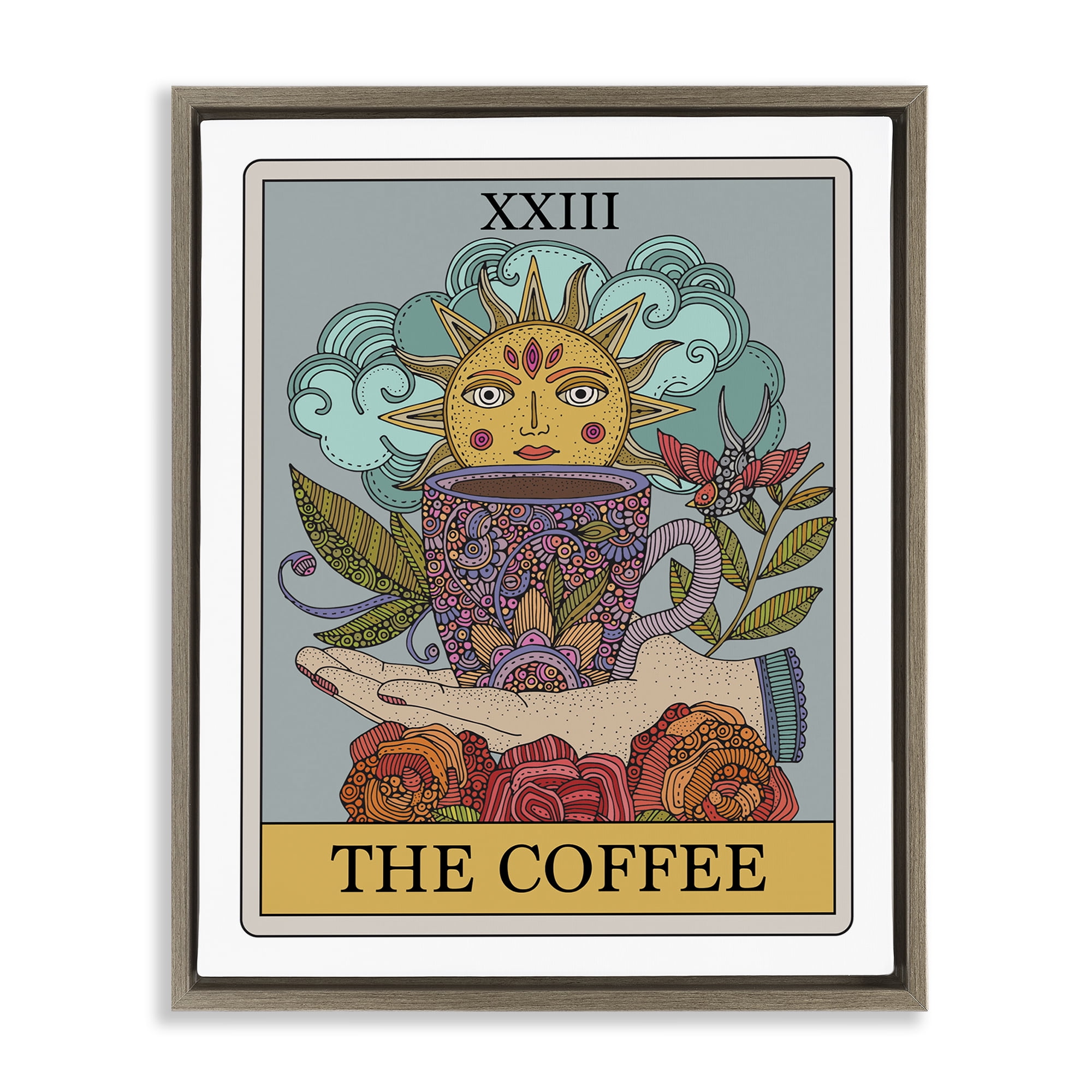 Stupell Industries The Coffee Tarot Food & Beverage Painting Brown Floater Framed Art Print Wall Art, 17 x 21