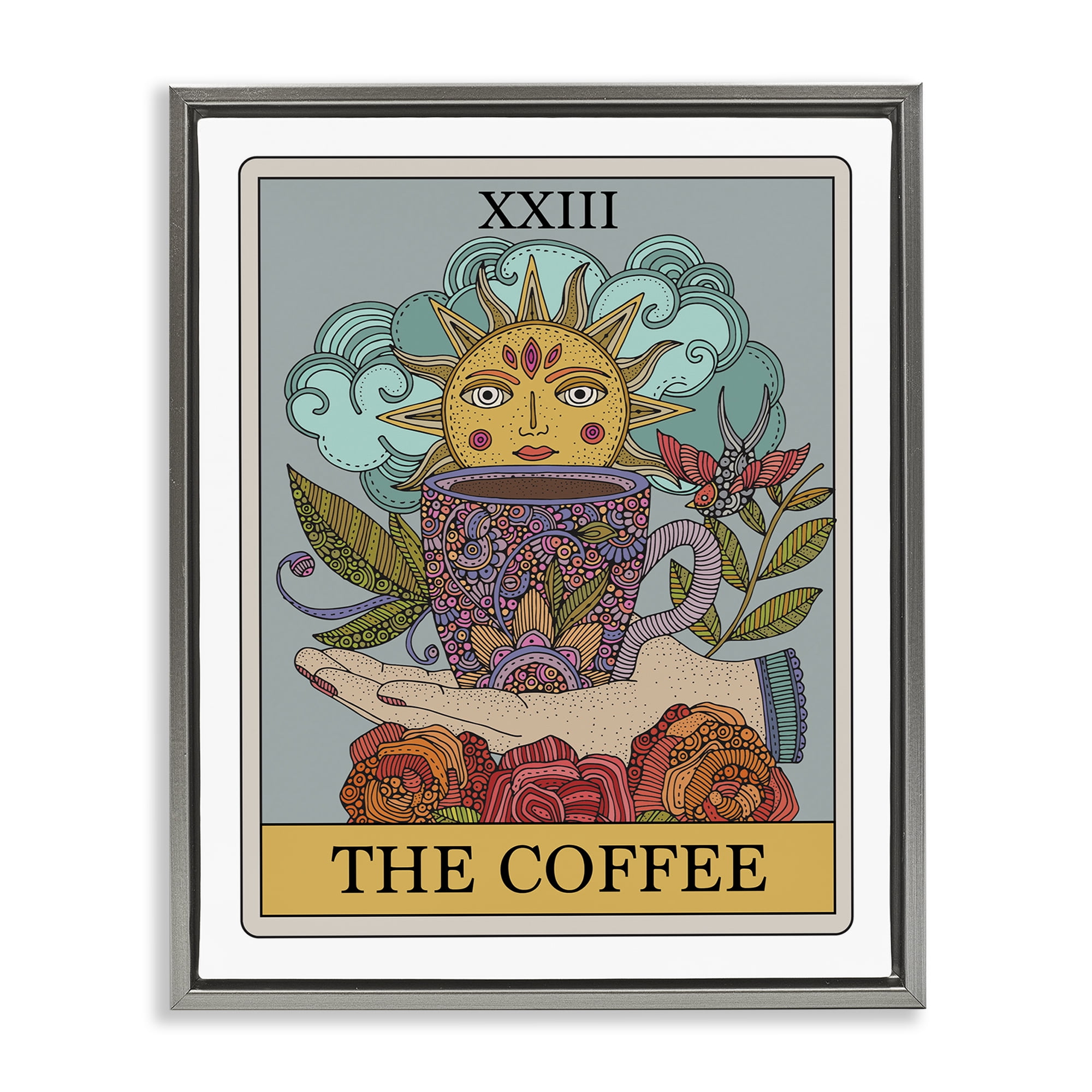 Stupell Industries The Coffee Tarot Food & Beverage Painting Gray Floater Framed Art Print Wall Art, 17 x 21